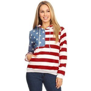 Anna-Kaci Hoodie Sweatshirt Pullover USA Flag Red White Blue Medium NEW